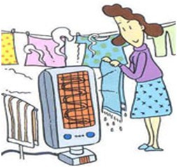 7、利用电器取暖、烘烤衣物，要注意安全。